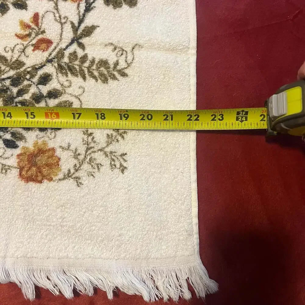 VTG 70s Cannon Royal Family Fringed Floral Towel Green Brown Orange Yellow 22x41